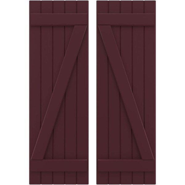 Ekena Millwork Americraft 5-Board (2 Batten) Wood Joined Board-n-Batten Shutters w/ Z-Bar, ARW102BB518X77WRH, PR ARW102BB518X77WRH - main
